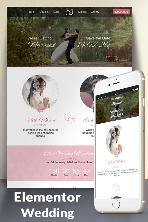 Wedding Website Template for Elementor