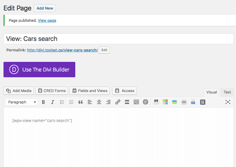 Page with the search view included.