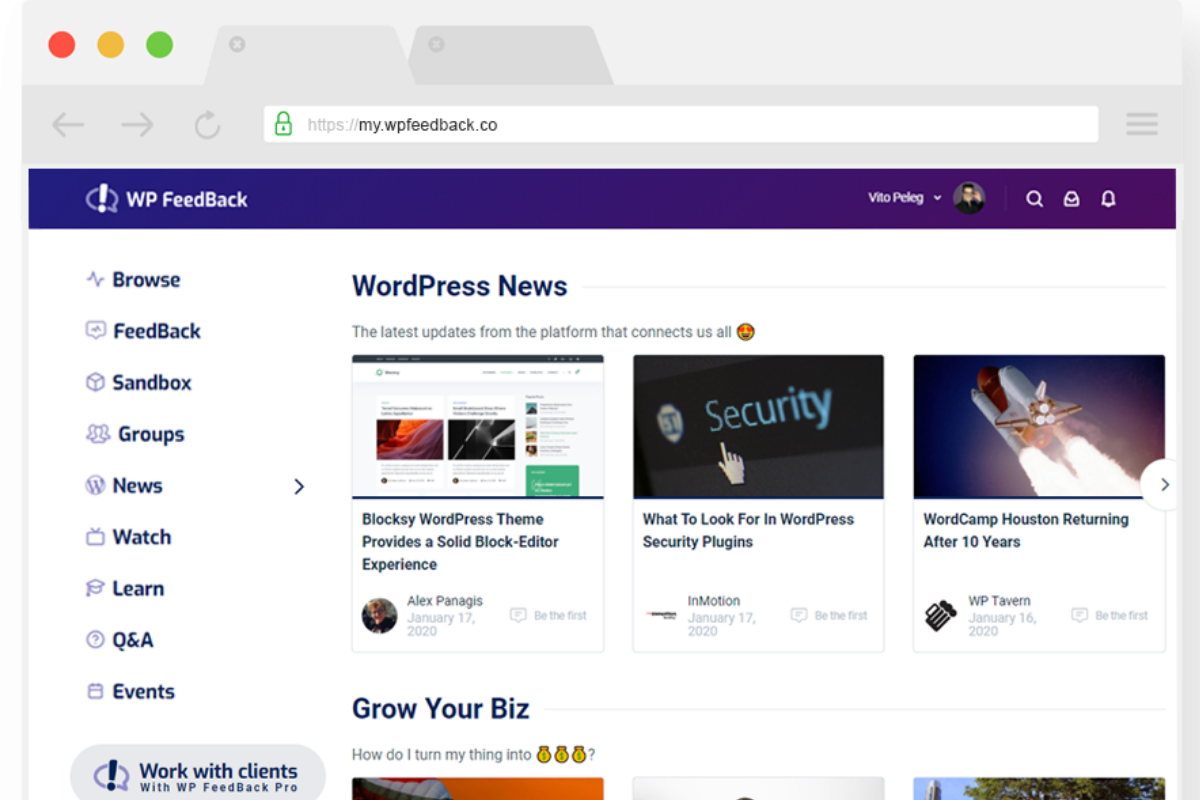 Mockup of WordPress News on WP Feedback Community